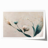 Soft Peach & Blue Floral Grace - Modern Living Room Wall Art