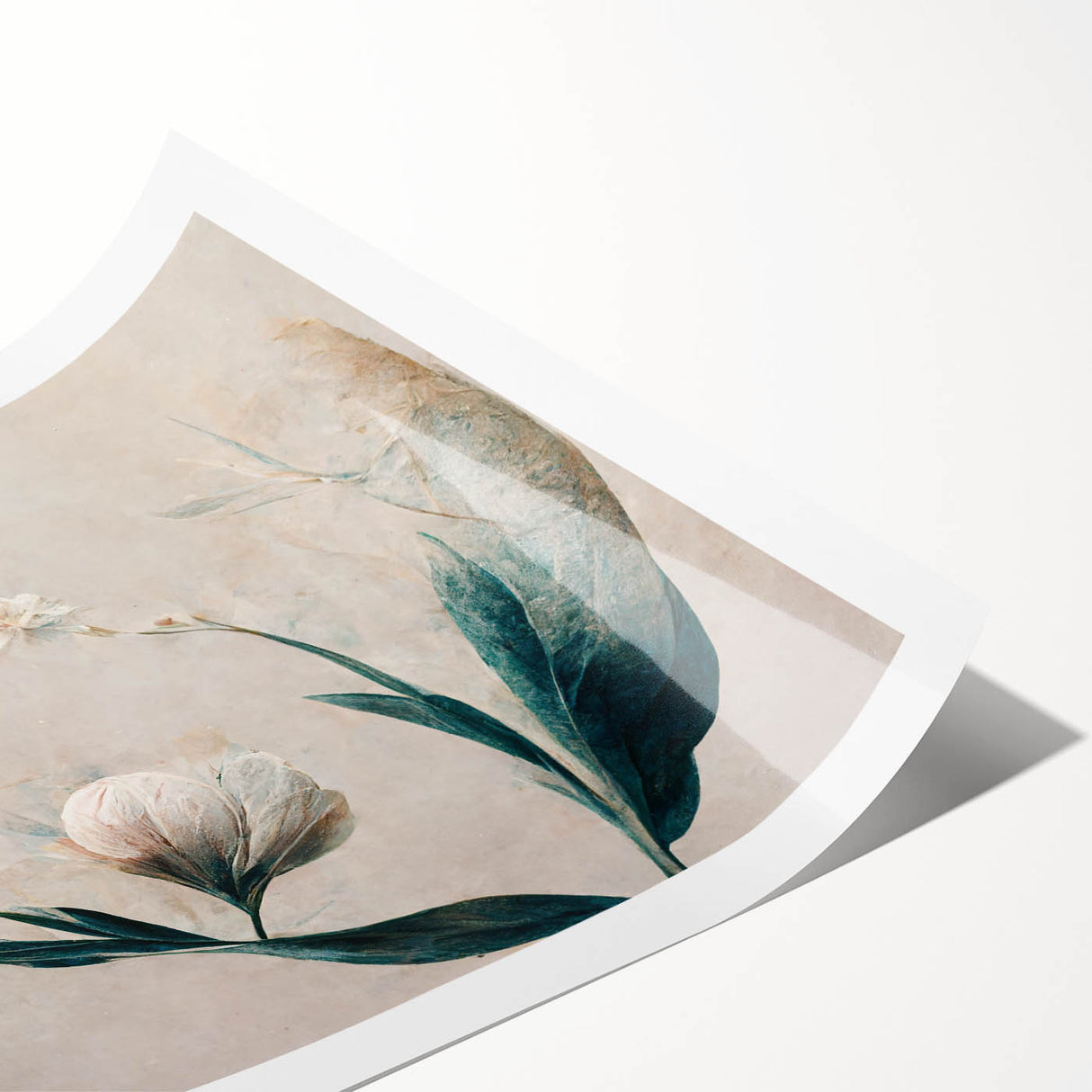 Soft Peach & Blue Floral Grace - Modern Living Room Wall Art