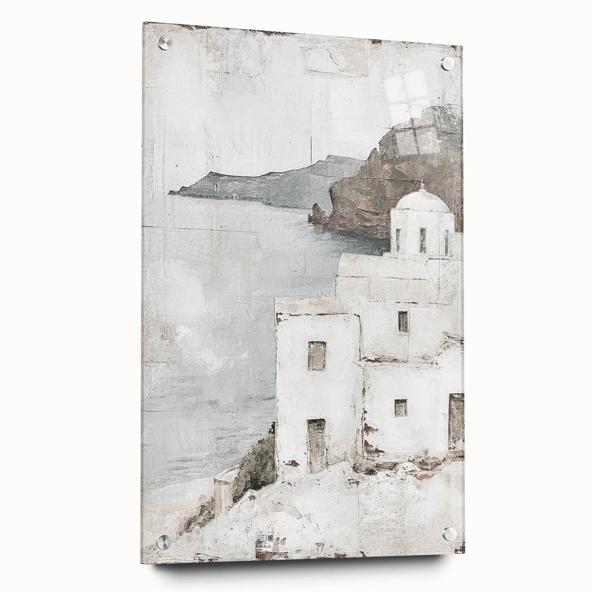 Abstract architectural wall art displayed in a side view, featuring vibrant colors and geometric shapes, mounted with pins for a modern aesthetic. Ideal for contemporary home decor.
