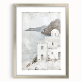 Abstract architecture wall art framed in silver with a mat, showcasing geometric shapes and soft colors, perfect for contemporary home decor.