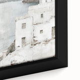 Abstract wall art print showcasing a close-up of intricate architectural designs in earthy tones, framed for a modern home decor aesthetic.