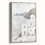 Framed abstract architecture wall art in silver showcasing intricate geometric designs, perfect for modern home decor. Side view highlights the canvas texture and sleek frame.