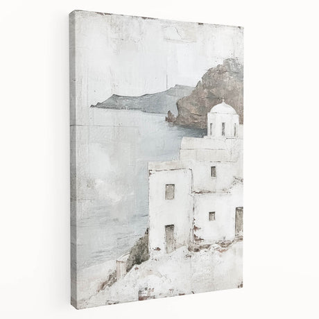 Abstract architectural wall art on stretched canvas showcases intricate geometric patterns in a modern design. Side view reveals the depth and texture, ideal for contemporary decor.