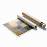 Abstract geometric rolled print featuring vibrant colors and intricate patterns, ideal for modern home decor. Packaged securely in a sturdy cardboard tube for protection during shipping. Perfect for adding a contemporary touch to any living space or office.