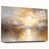 Abstract landscape wall art displayed in a sleek acrylic glass frame, showcasing vibrant colors and unique textures, perfect for modern home decor.