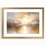 Abstract landscape wall art framed in gold with a white mat, showcasing a blend of vibrant colors and geometric patterns, ideal for modern home decor.