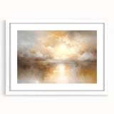 Abstract landscape wall art framed with a white mat, showcasing vibrant colors and flowing shapes, ideal for modern home decor or office settings.