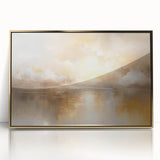 Framed abstract landscape wall art showcasing vibrant gold accents and earthy tones, perfect for modern home decor. Ideal for enhancing living spaces with elegance.
