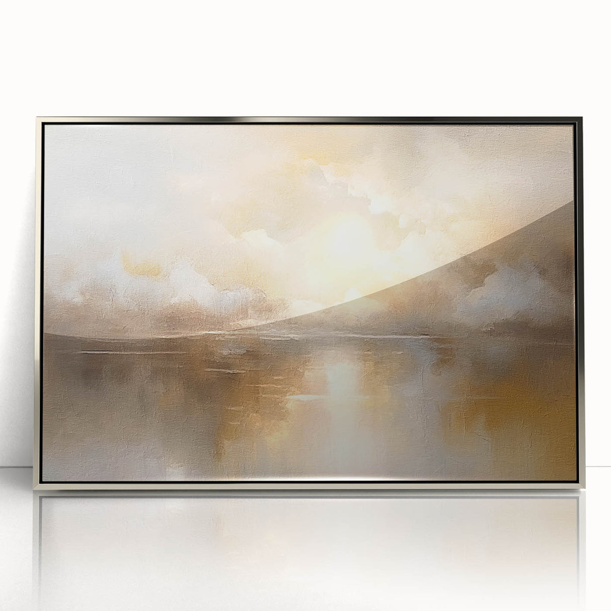 Framed abstract landscape wall art with a silver-acrylic finish, showcasing vibrant colors and textured patterns, perfect for modern home decor.