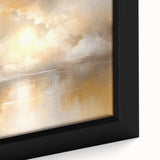 Abstract landscape wall art featuring vibrant hues of blue and green, framed in a sleek black frame. The artwork showcases intricate textures and a serene composition, perfect for modern home decor.
