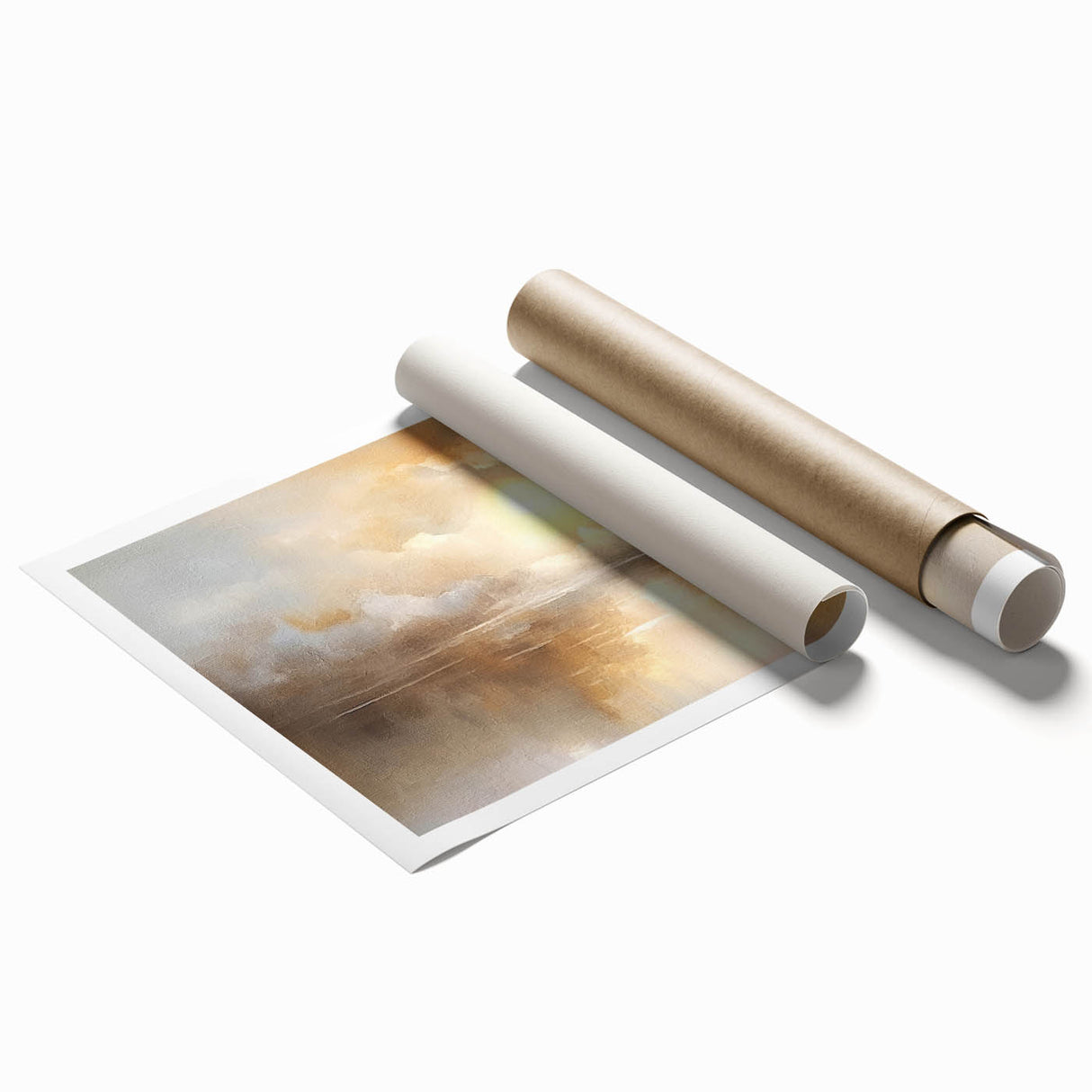Abstract landscape wall art print showcasing vibrant colors and intricate textures, rolled and ready for display, perfect for modern home decor.
