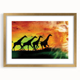 Framed art print featuring a vibrant wildlife scene with gold matting, showcasing intricate animal illustrations. Ideal for enhancing home decor with a touch of elegance.