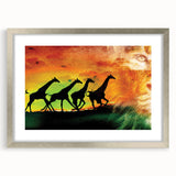 Silver-framed artwork featuring a collection of stylized animal illustrations, elegantly matted to enhance the visual appeal, ideal for home decor or gifts.