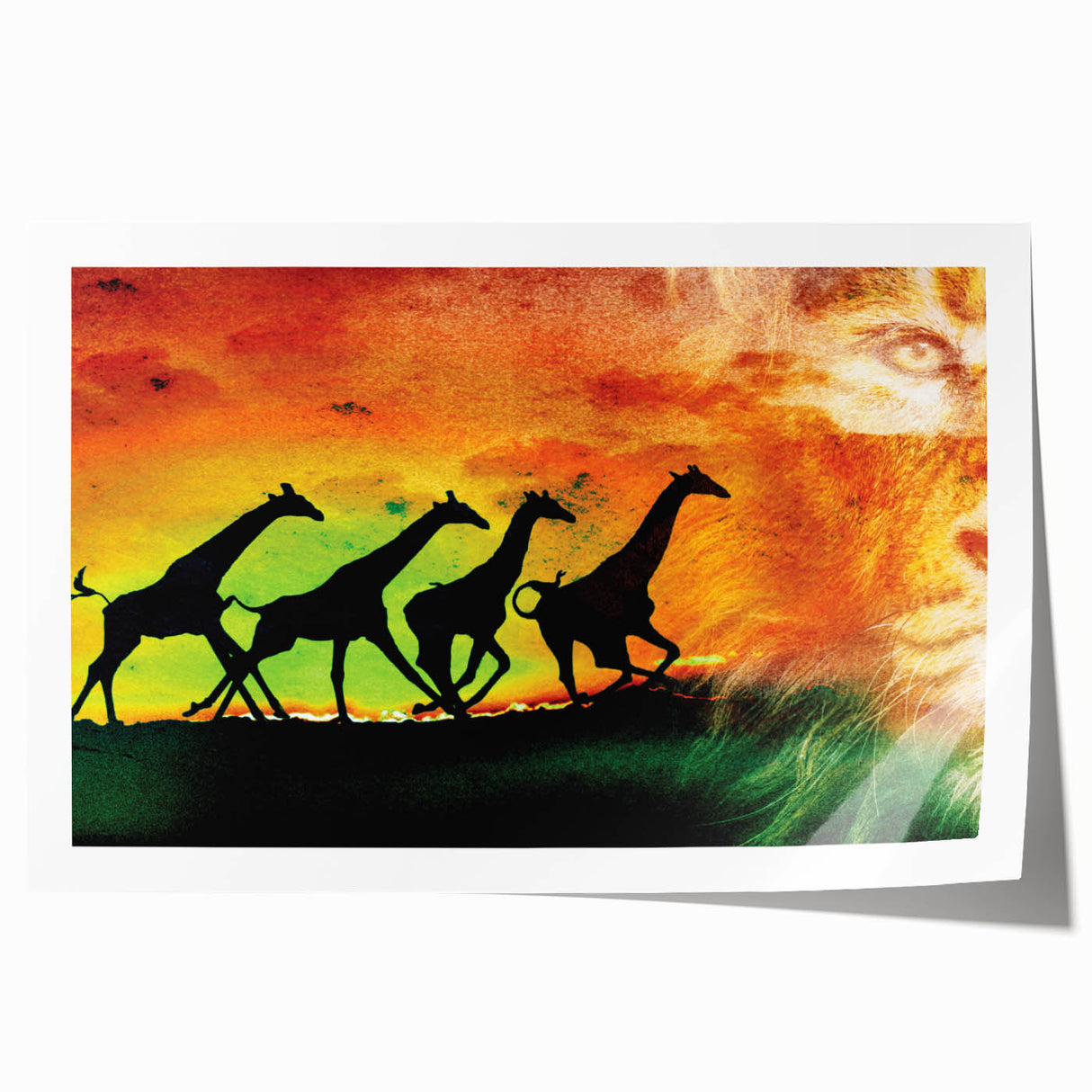 Rolled canvas print showcasing vibrant animal designs, featuring intricate patterns and rich colors, ideal for home decor. Packaged securely in a protective tube.