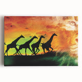 Stretched canvas artwork depicting vibrant, colorful animals in a playful design, ideal for enhancing home decor with a lively, artistic touch. Perfect for animal lovers and art enthusiasts.