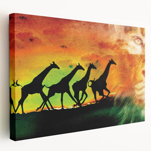Stretched canvas artwork showcasing a vibrant animal-themed design, featuring rich colors and intricate details, ideal for enhancing home decor in living spaces.