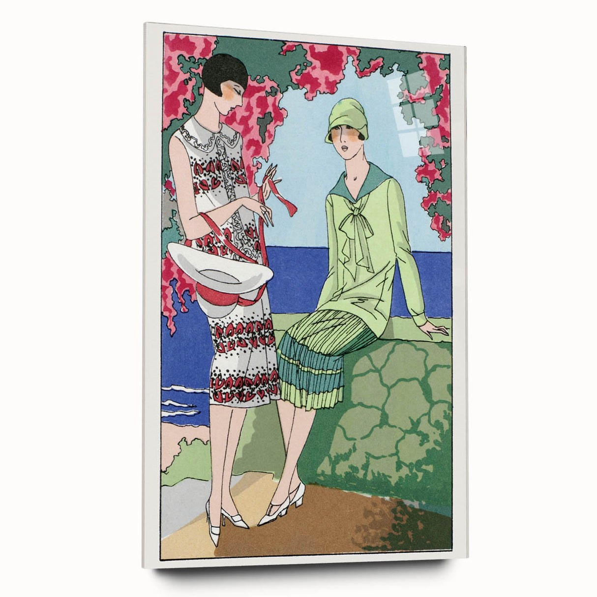 Charming Art Deco Wall Art - Stylish Women in Garden Setting Illustration