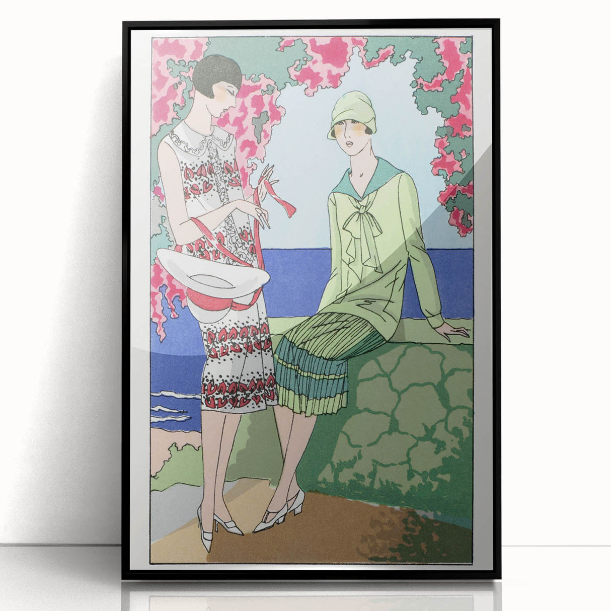 Charming Art Deco Wall Art - Stylish Women in Garden Setting Illustration