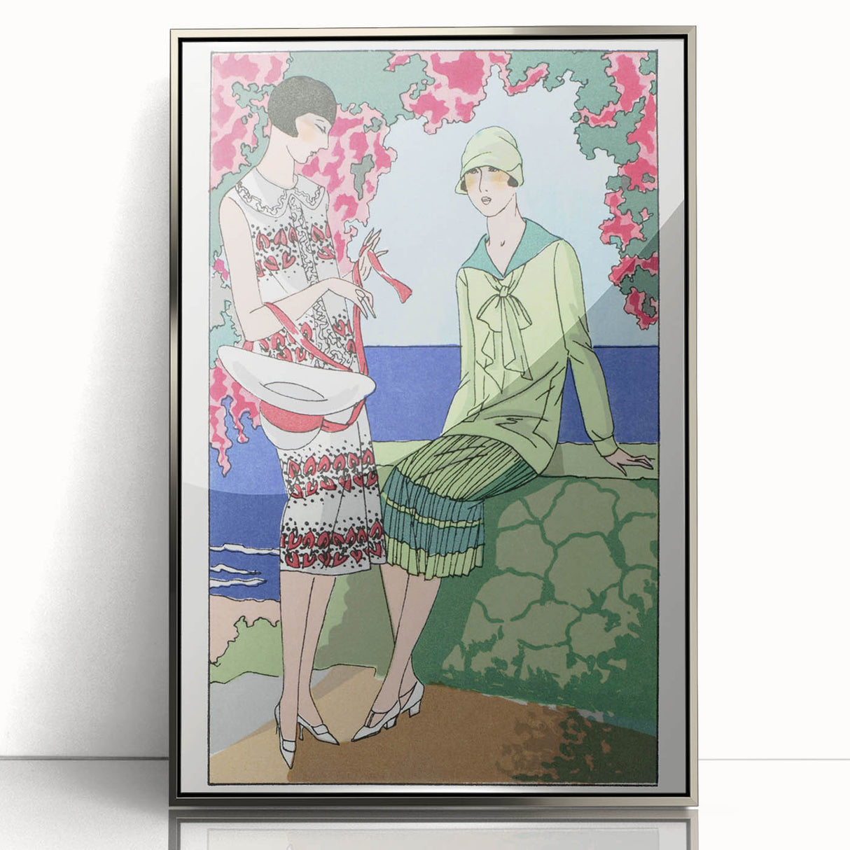Charming Art Deco Wall Art - Stylish Women in Garden Setting Illustration