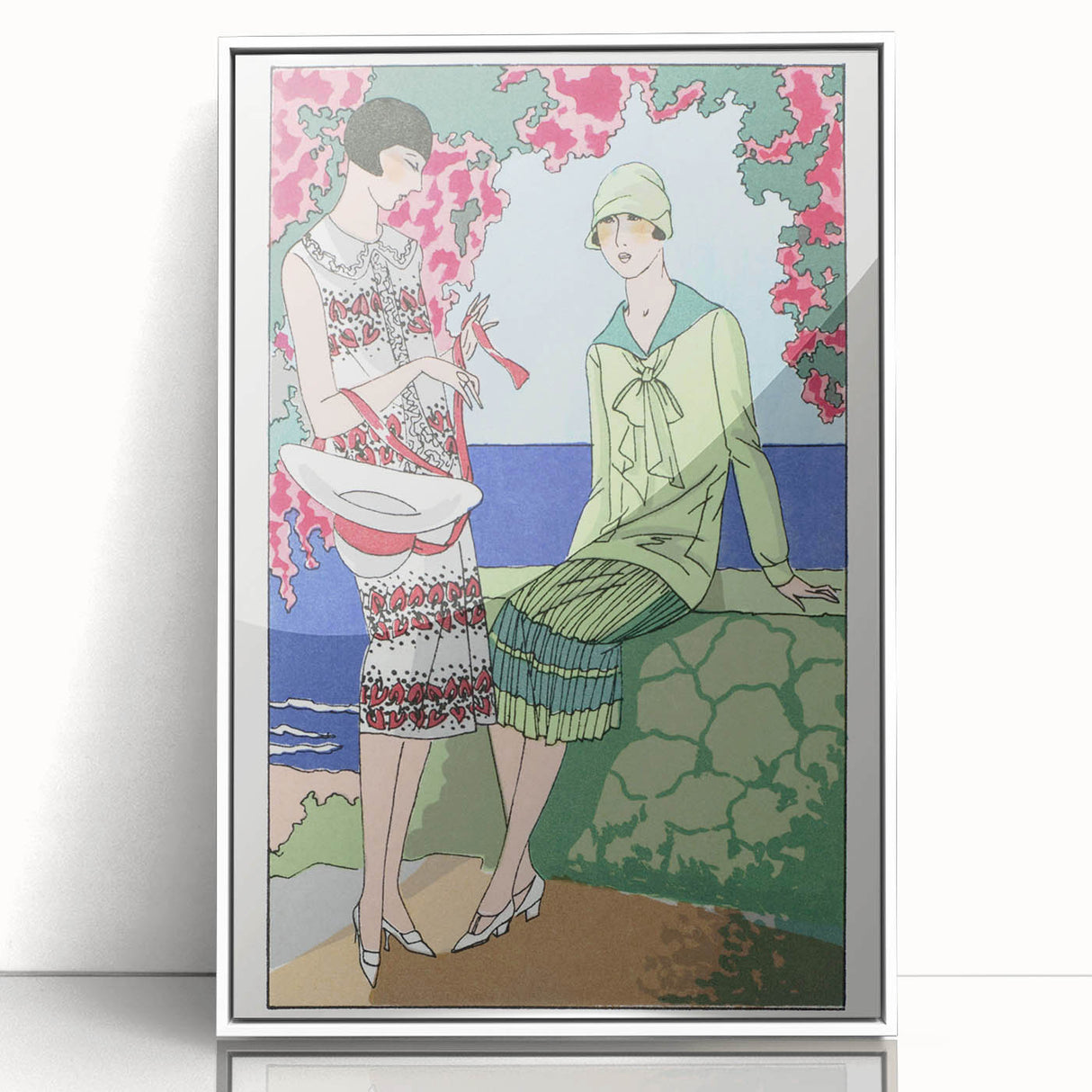 Charming Art Deco Wall Art - Stylish Women in Garden Setting Illustration
