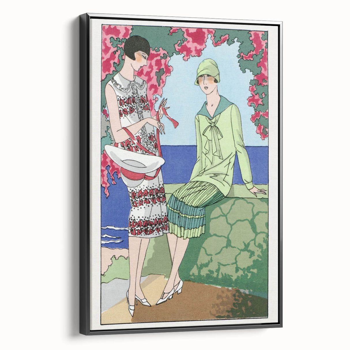 Charming Art Deco Wall Art - Stylish Women in Garden Setting Illustration