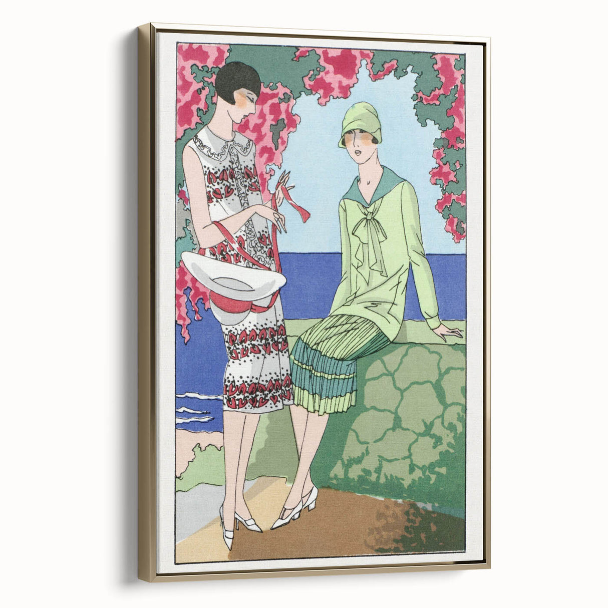 Charming Art Deco Wall Art - Stylish Women in Garden Setting Illustration