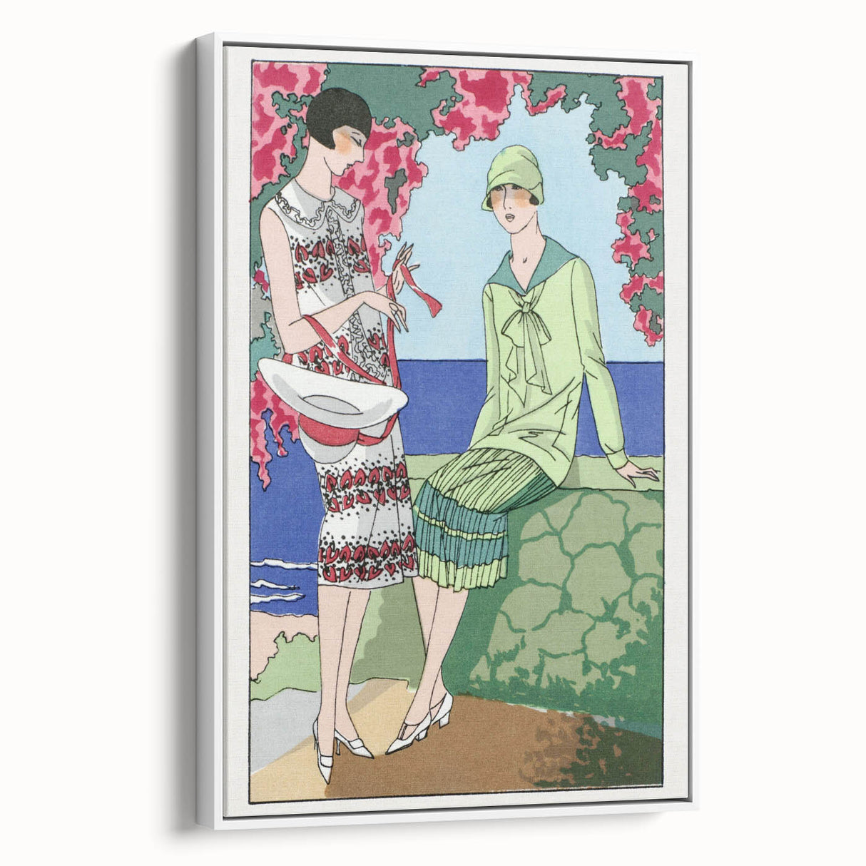 Charming Art Deco Wall Art - Stylish Women in Garden Setting Illustration