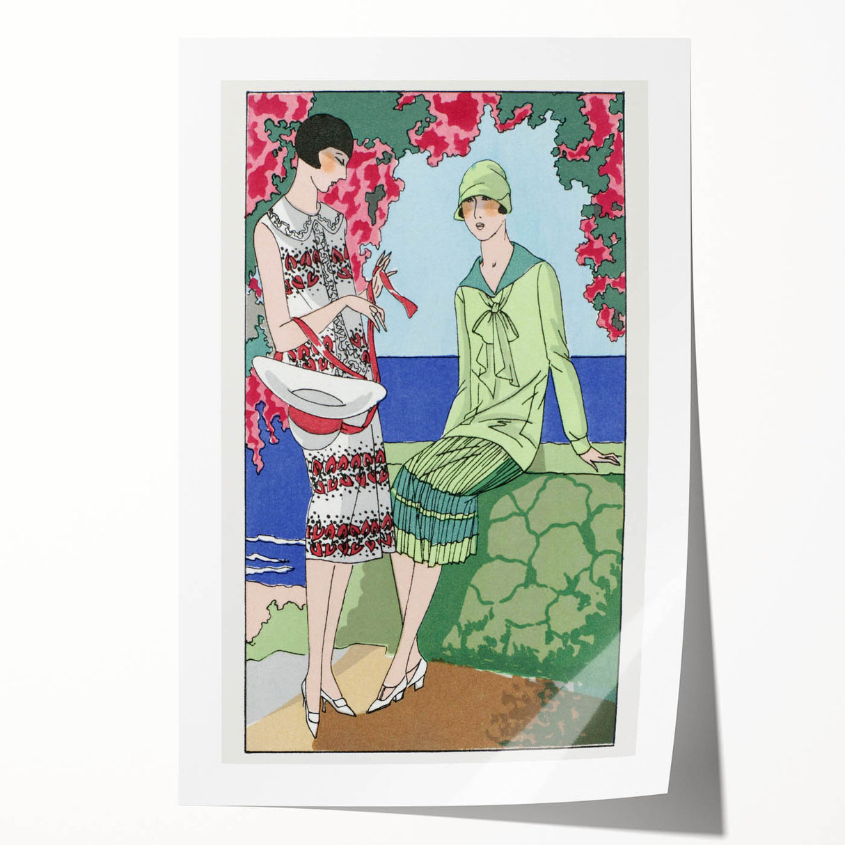 Charming Art Deco Wall Art - Stylish Women in Garden Setting Illustration