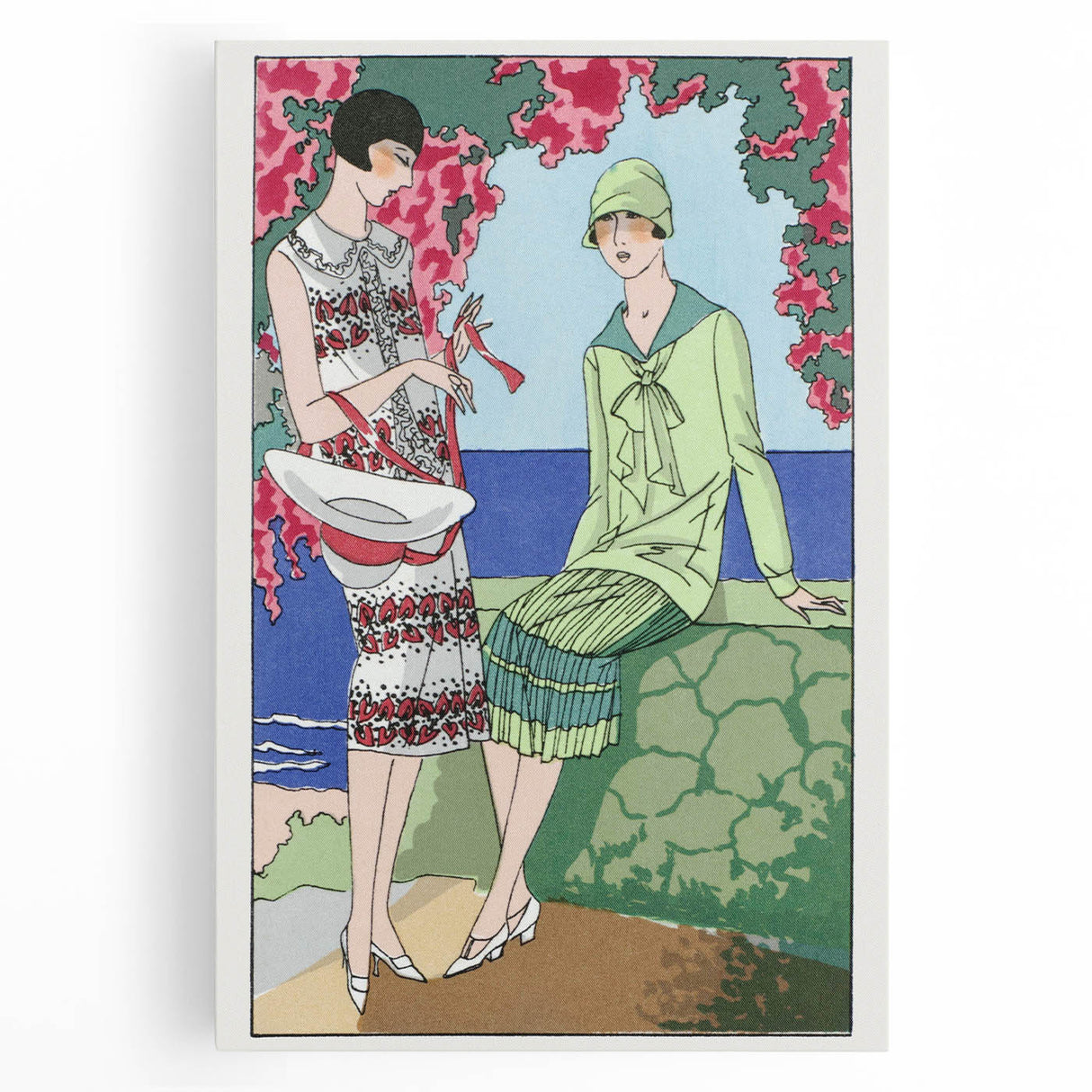 Charming Art Deco Wall Art - Stylish Women in Garden Setting Illustration