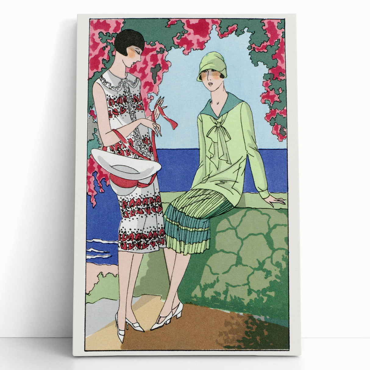 Charming Art Deco Wall Art - Stylish Women in Garden Setting Illustration