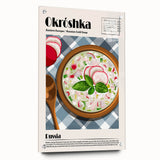 Acrylic glass print of various food dishes in a realistic style, using a palette of earth tones.