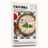 Large abstract wall art featuring various food dishes in muted earth tones on acrylic glass.