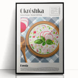 Large abstract wall art featuring assorted food dishes in muted earth tones on a framed acrylic print.