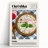 Black and white stretched canvas of various food dishes, ideal for kitchen wall art.