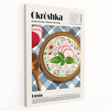 Large wall art on stretched canvas featuring a variety of colorful food dishes, ideal for kitchen wall decor.