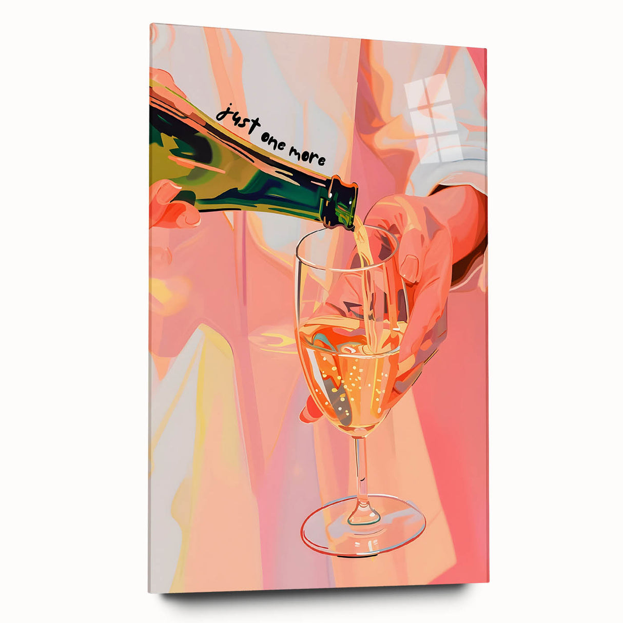 Large abstract wall art on acrylic glass depicting vibrant food and drink motifs, suitable for bedroom or dining room decor.