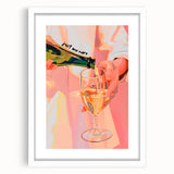 Abstract art print featuring swirling patterns in muted beige and gray, framed in white, ideal for dining room decor.