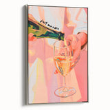 Landscape art painting of colorful food and drinks in vintage poster style on framed canvas, ideal for dining room decor.