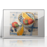 Acrylic framed poster of colorful fruits arranged in art deco style, ideal for modern nursery wall art.