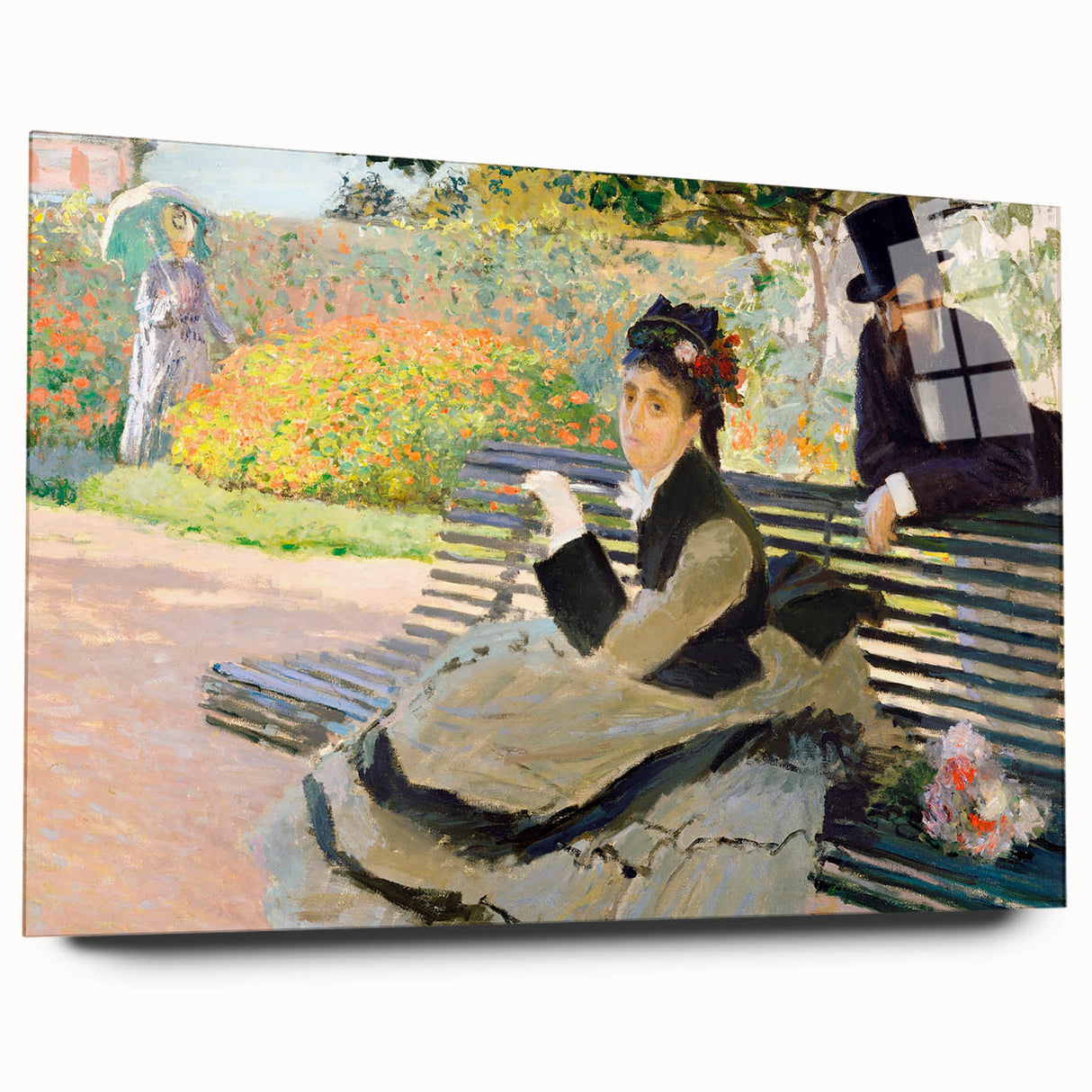 Impressionist Garden Scene - Monet's Camille on a Bench, Framed Print