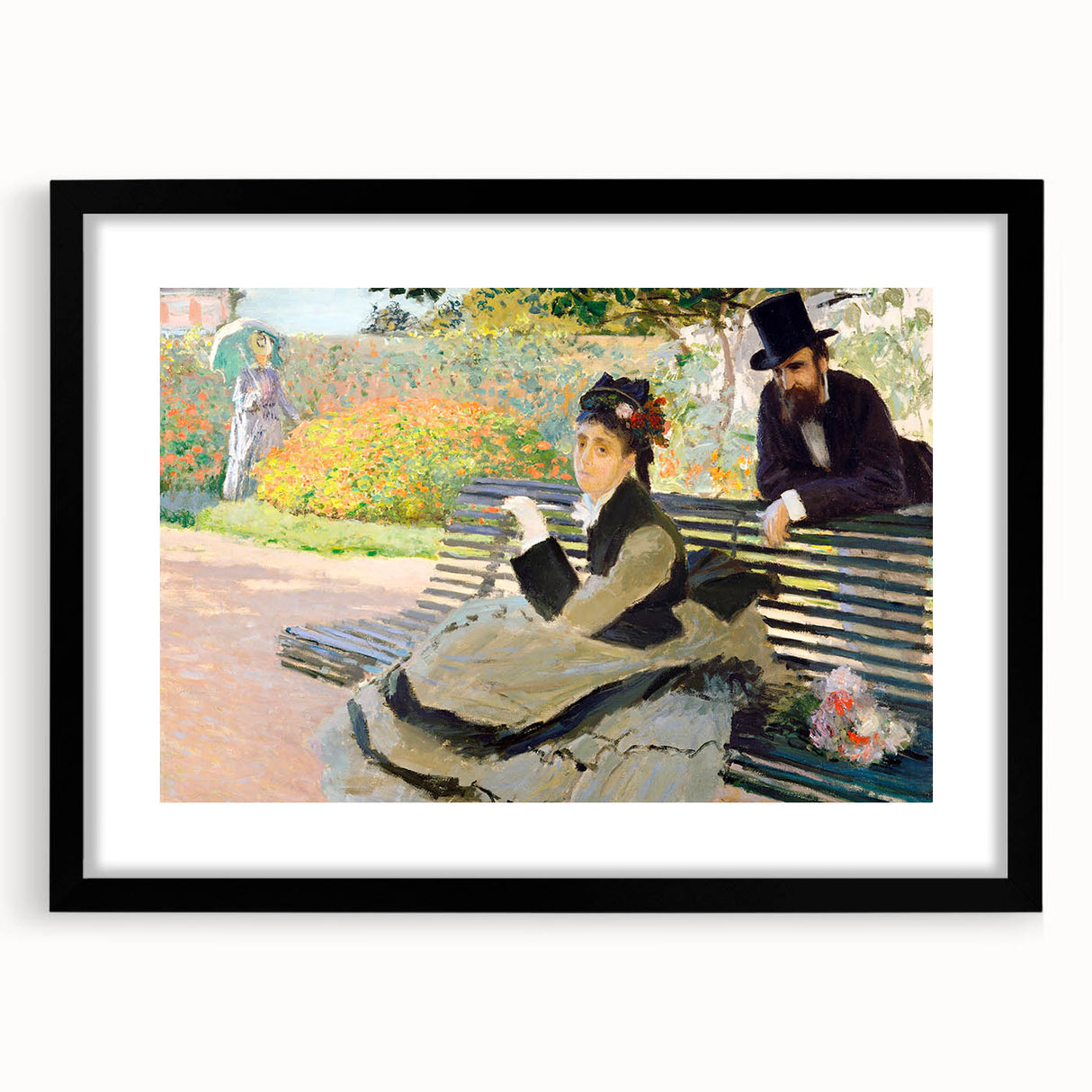 Impressionist Garden Scene - Monet's Camille on a Bench, Framed Print