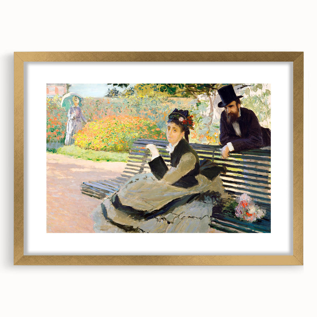 Impressionist Garden Scene - Monet's Camille on a Bench, Framed Print