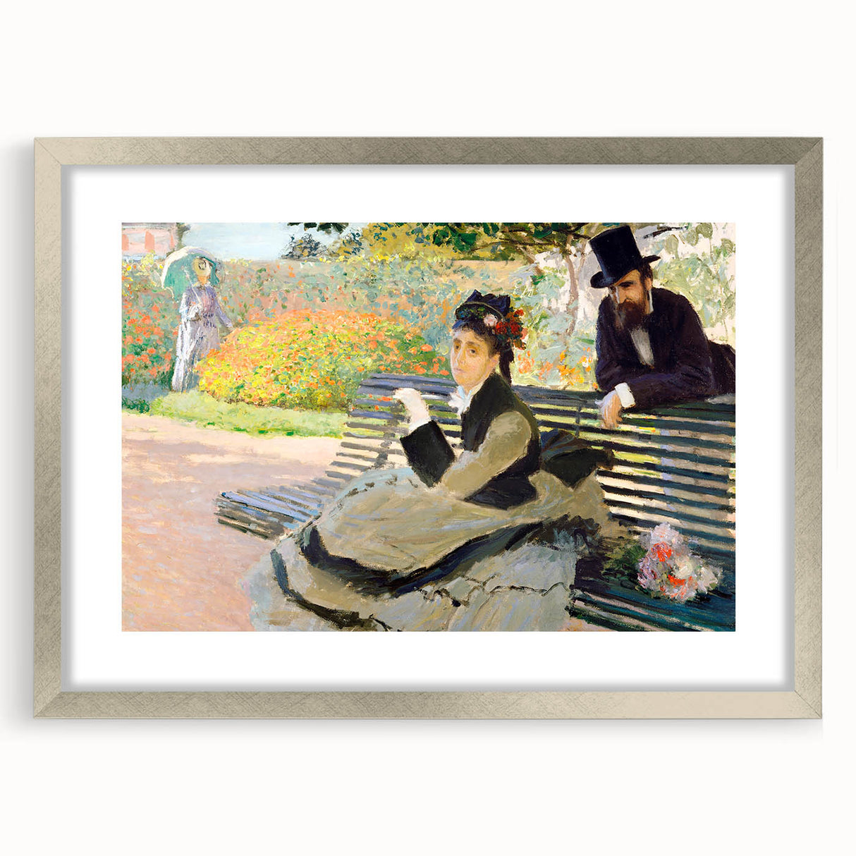 Impressionist Garden Scene - Monet's Camille on a Bench, Framed Print