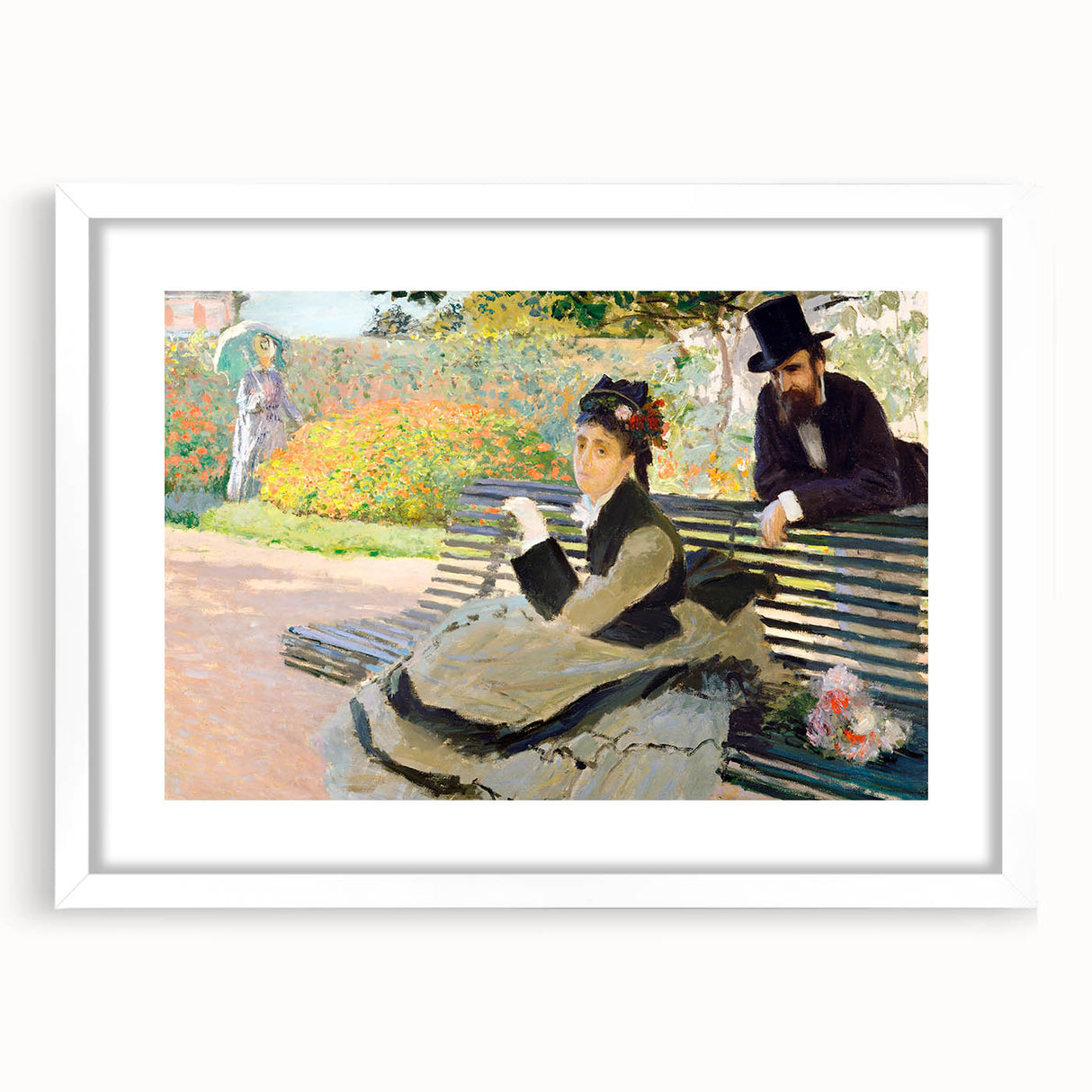 Impressionist Garden Scene - Monet's Camille on a Bench, Framed Print