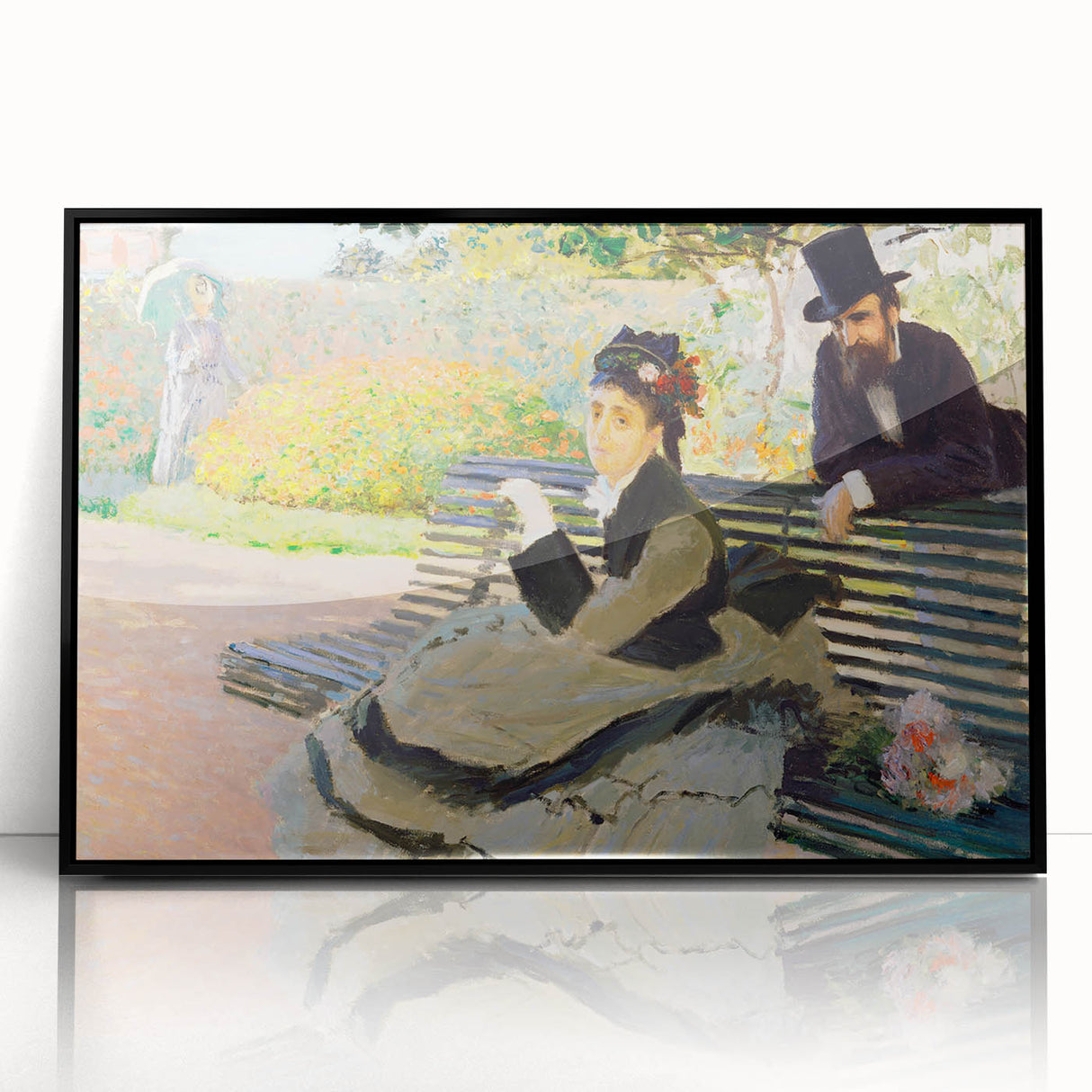 Impressionist Garden Scene - Monet's Camille on a Bench, Framed Print