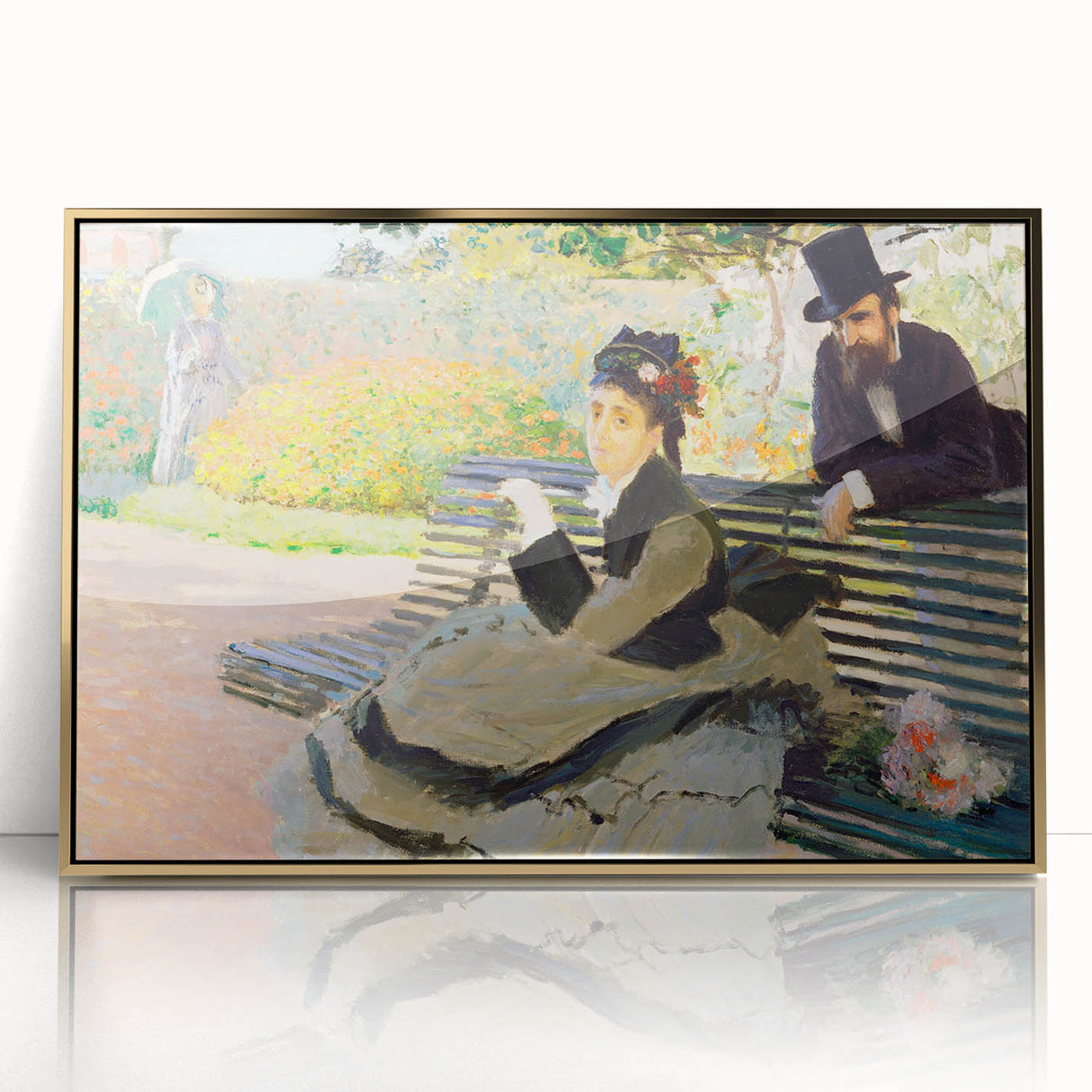 Impressionist Garden Scene - Monet's Camille on a Bench, Framed Print