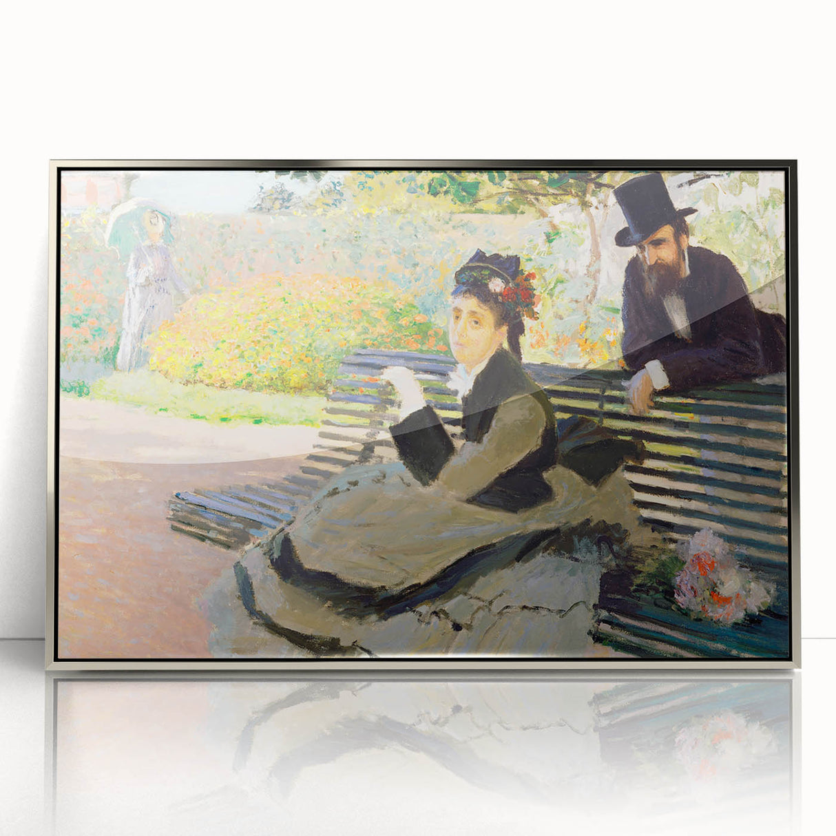 Impressionist Garden Scene - Monet's Camille on a Bench, Framed Print