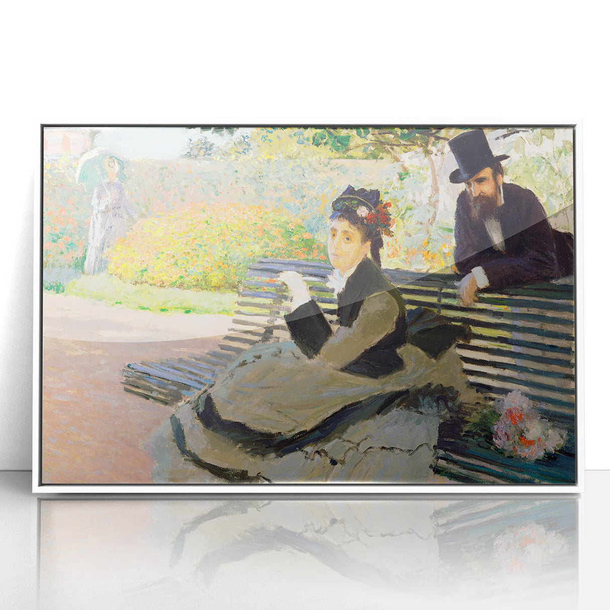 Impressionist Garden Scene - Monet's Camille on a Bench, Framed Print