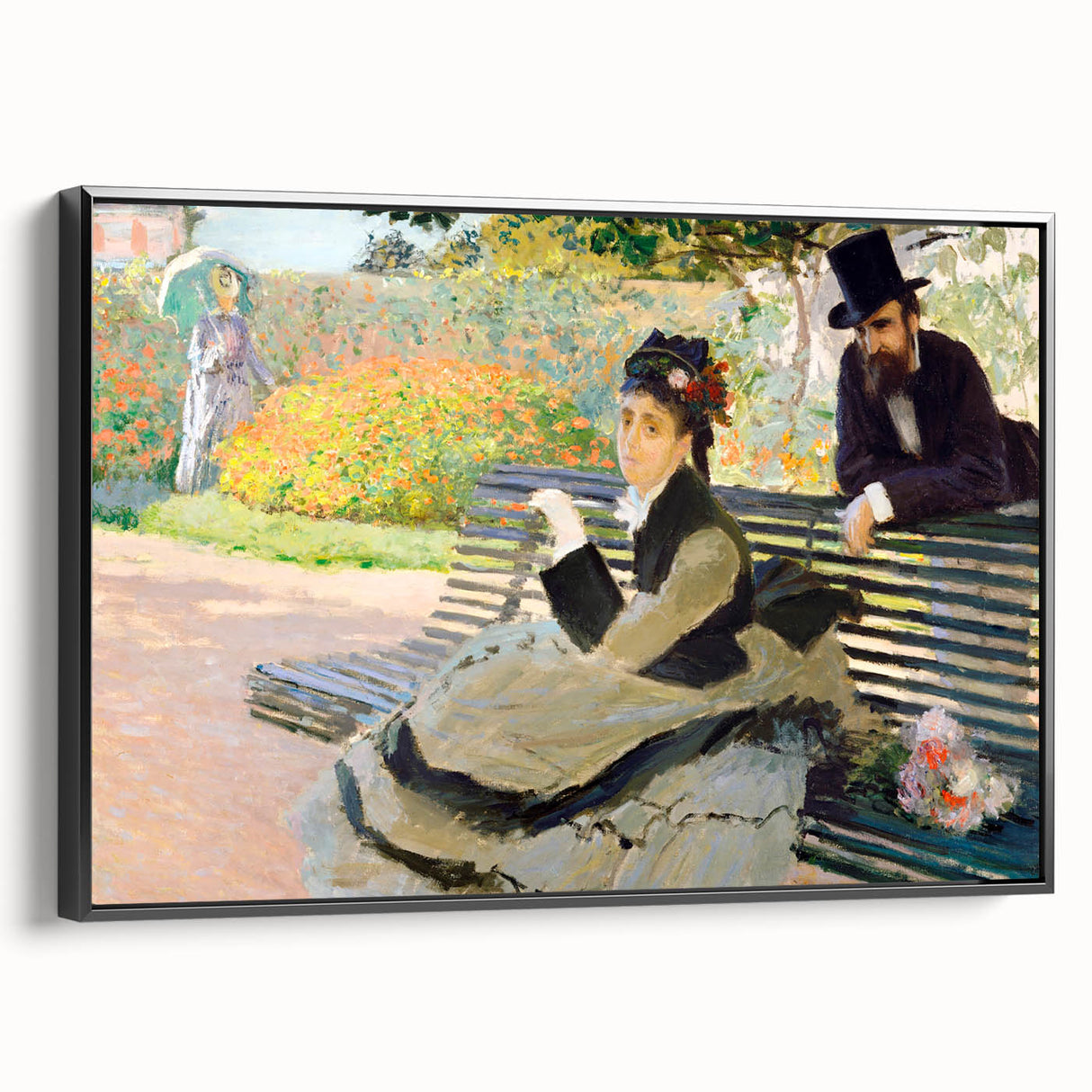 Impressionist Garden Scene - Monet's Camille on a Bench, Framed Print