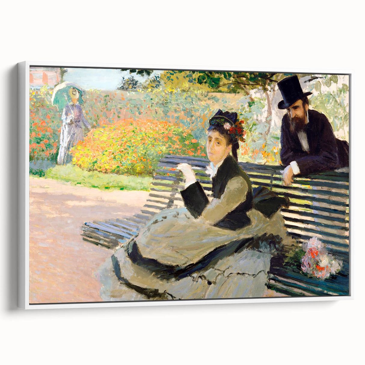 Impressionist Garden Scene - Monet's Camille on a Bench, Framed Print